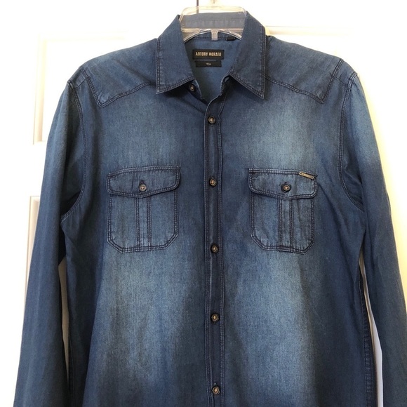 Like New Anthony Morato chambray shirt. Small slim - Picture 5 of 7